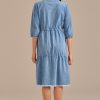 Online Denim Long Sleeve Front Pocket Tiered Mini Dress Blue