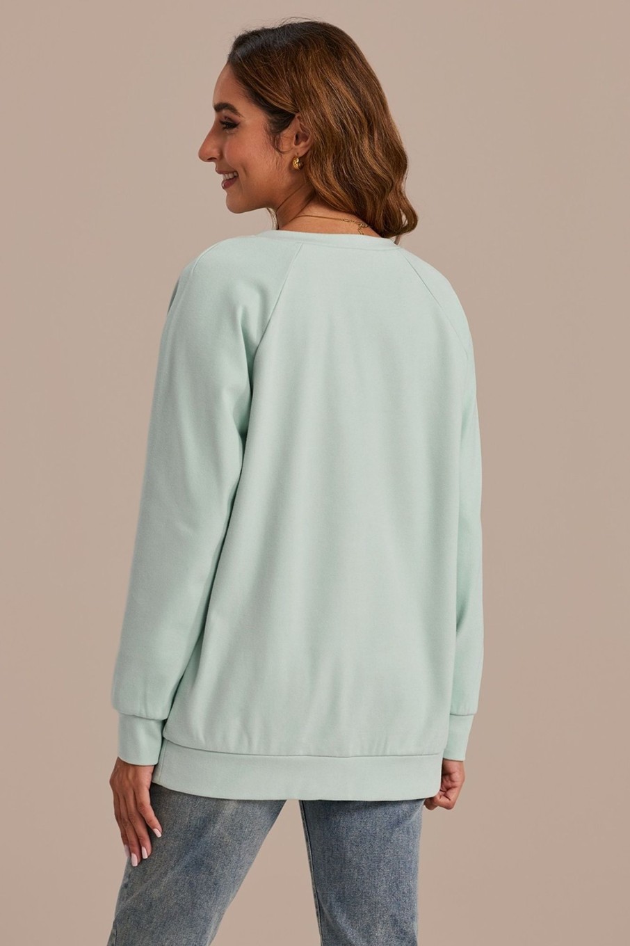 Clearance Long Sleeve Round Neck Pullover Green