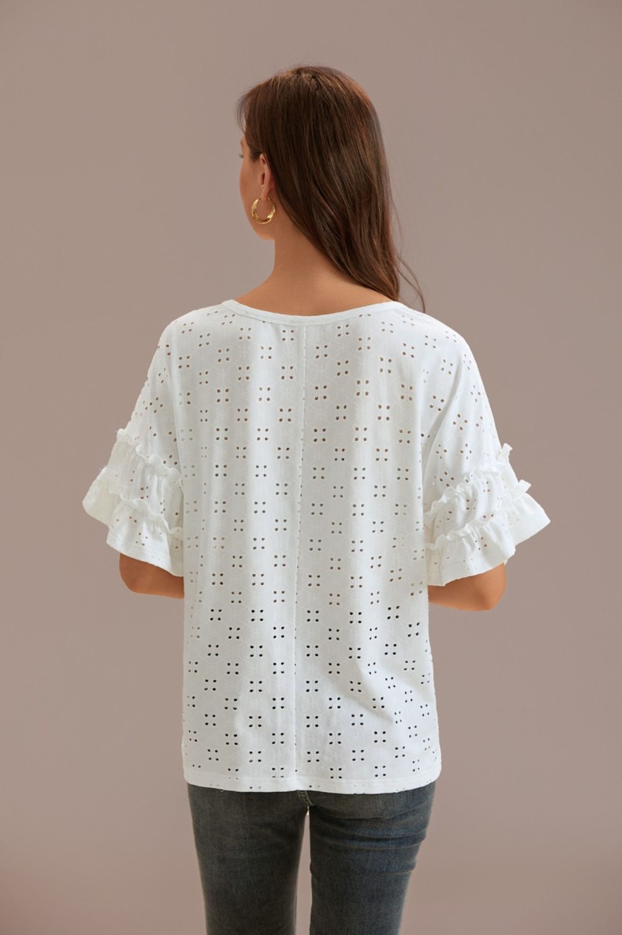 Online Round Neck Short Sleeve Blouse White