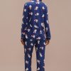 New Polar Bear Print Long Sleeve Collared Neck Buttons Pj Set Blue