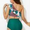 Online One Shoulder Ruffle Shirring High Waist Bikini Set