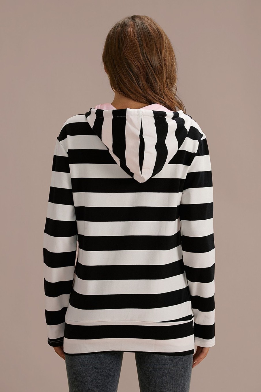 Clearance Black And White Stripe Long Sleeve Halfzip Hoodie Multi Colors