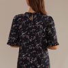 Hot Floral Short Sleeve Mock Neck Peplum Blouse Black