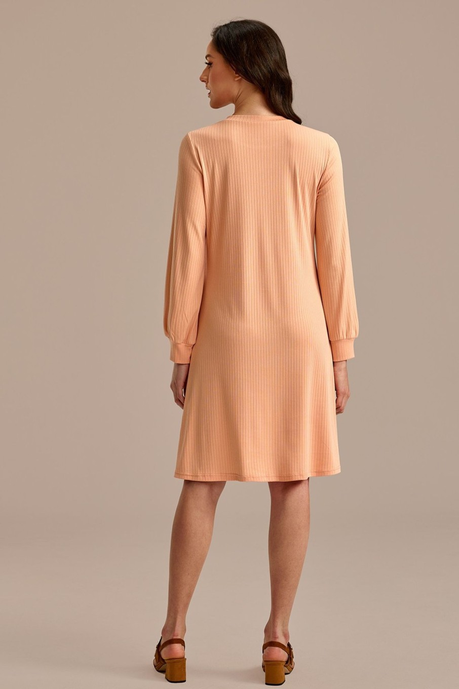 Best Long Sleeve Round Neck Midi Dress Light Pink