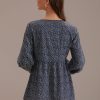 Wholesale Plants Print V Neck Long Sleeve Button Front Blouse Blue And White