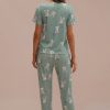 Clearance Rabbit Print Polka Dot Short Sleeve Round Neck Pj Set Green