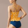 Online Floral Navy Ruffle And High Waist Tankini Set