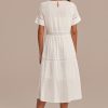 Clearance Hollow Short Sleeve Round Neck Cotton Maxi Dress White