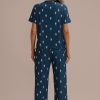 Best Cozy Short Sleeve Round Neck Pj Set Navy