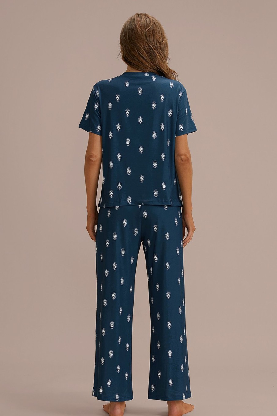 Best Cozy Short Sleeve Round Neck Pj Set Navy