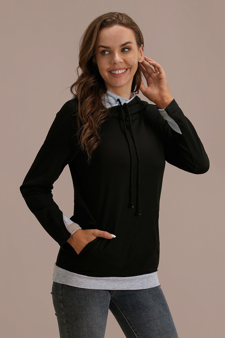 Wholesale Long Sleeve Drawstring Hoodie Black