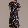 Best Black Short Ruffle Sleeve Round Neck Midi Dress Multi Color