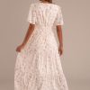 Hot Floral Short Sleeve V Neck Elastic Waist Tiered Maxi Dress Cream