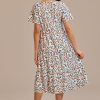 Online Floral Short Sleeve Round Neck Tiered Midi Dress Multi Color