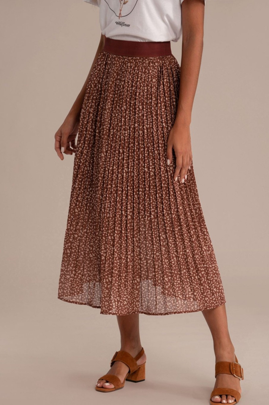 Online Leopard Print Elastic Waist Midi Skirt Mauve