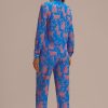 Best Monkey Print Long Sleeve Collared Neck Buttons Pj Set Blue