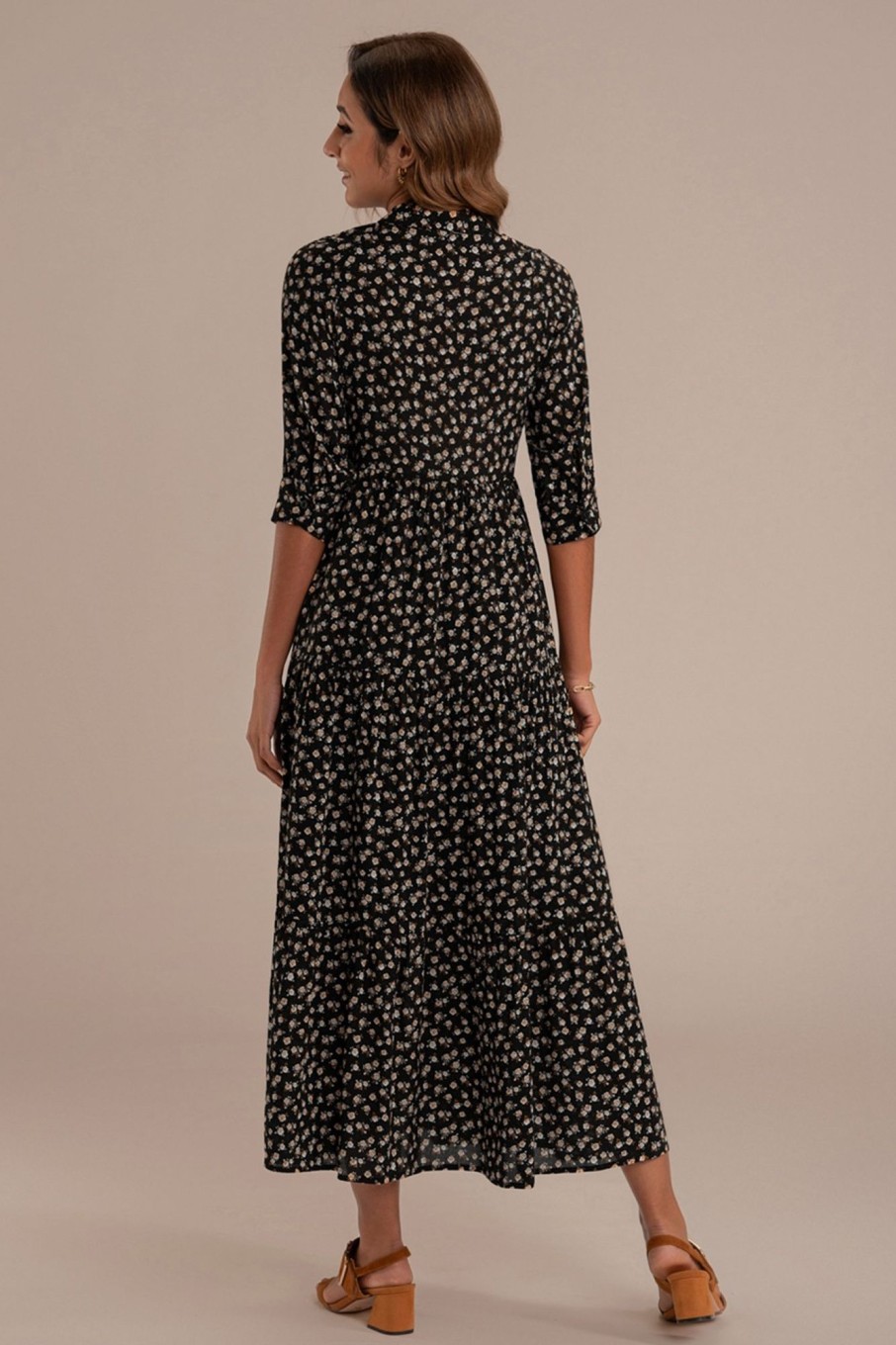 New Floral Half Sleeve V Neck Maxi Dress