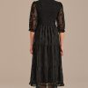 Hot 3/4 Length Sleeve V Neck Smocked Midi Dress Black