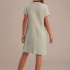 Online Cute Short Sleeve V Neck Mini Dress With Pockets Cadet Blue