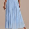 New Pleated Elastic Waist Midi Skirt Blue