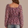 New Long Sleeve Square Neck Smocked Peplum Top Floral