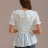 Best Round Neck Short Sleeve Blouse Ivory