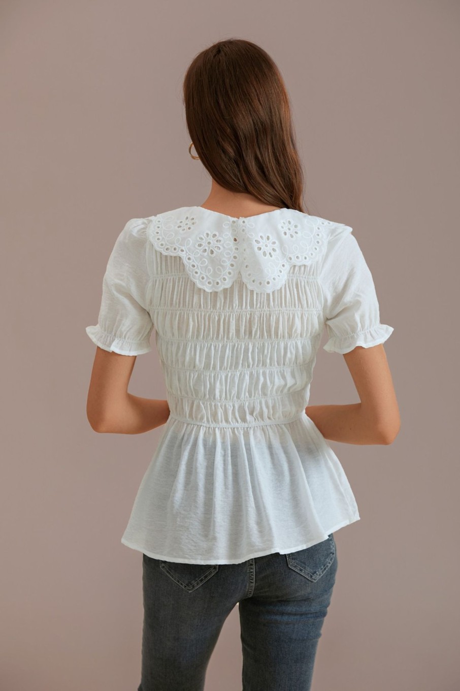 Best Round Neck Short Sleeve Blouse Ivory