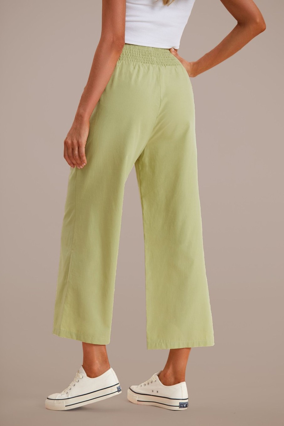 Wholesale Smocked Waist Wide Leg Pants Green