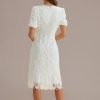 New Lace Short Sleeve Round Neck Midi Dress White