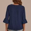 New Round Neck 3/4 Sleeve Blouse Navy Blue