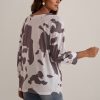 Wholesale Cow Print 3/4 Length Sleeve V Neck Soft Blouse Top Brown