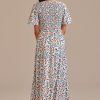 Hot Floral Short Sleeve V Neck Smocked Tiered Maxi Dress Multi