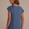 Best V Neck Short Sleeve Blouse Indigo