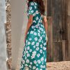 New Floral Short Sleeve Round Neck Spring/Summer Maxi Dress Dark Green