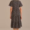 Best Floral Short Sleeve Round Neck Tiered Midi Dress Black