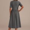 Online Short Sleeve Round Neck Casual Midi Dress With Pockets Green