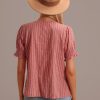 Hot Stripe Square Neck Short Sleeve Smocked Blouse Rust