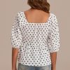 Best Square Neck Half Sleeve Polka Dots Blouse White