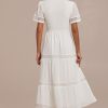 New Short Sleeve Ruffle Neck Smocked Tiered Maxi Dress White