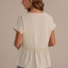 Hot Batwing Short Sleeve Frill Trim Peplum Blouse Apricot