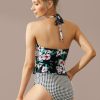 Online Halter Neck Floral Print Two Piece Tankini Set As Picture