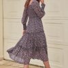 Online Long Sleeve Square Neck Spring Summer Maxi Dress Muted Black