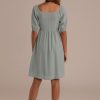 Clearance Short Puff Sleeve Round Neck Midi Dress Sage