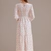 Best Floral Long Sleeve Round Neck Smocked Tiered Maxi Dress Ivory