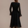 Online Long Sleeve V Neck Smocked Maxi Dress Black