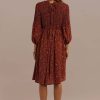 Hot 3/4 Length Sleeve Knee Length Floral Dress Rust