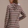 Hot Plaid Long Sleeve Halfzip Side Pockets Hoodie Red