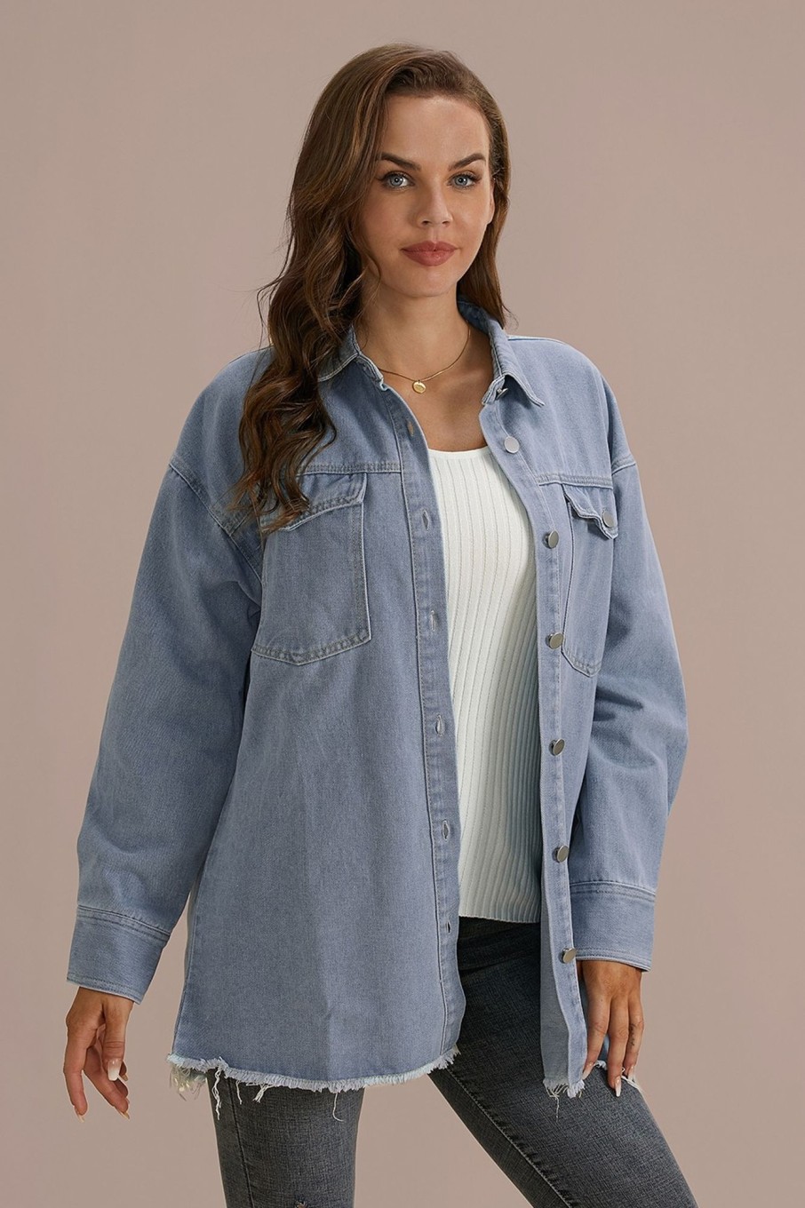 Online Fashion Women'S Denim Jacket With Pockets Blue