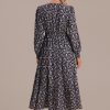 Online Long Sleeve Round Neck Button Front Tiered Midi Dress Floral