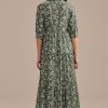 New Floral Half Sleeve V Neck Maxi Dress Green